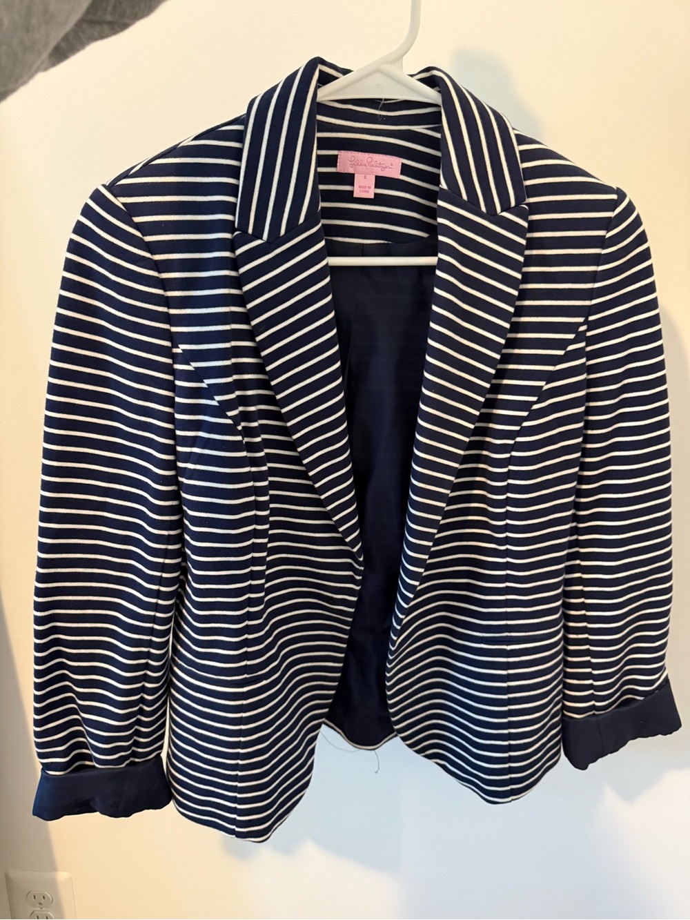 Lilly Pulitzer Navy and White Striped Open Blazer